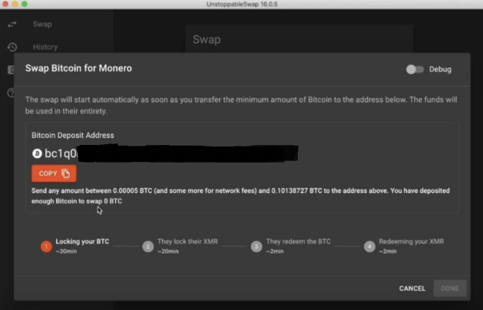 bitcoin-monero atomic swap input deposit address