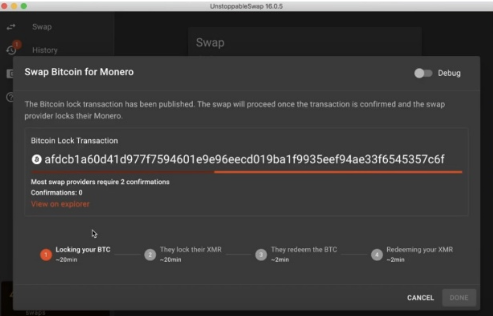 bitcoin-monero atomic swap lock transfer publishing