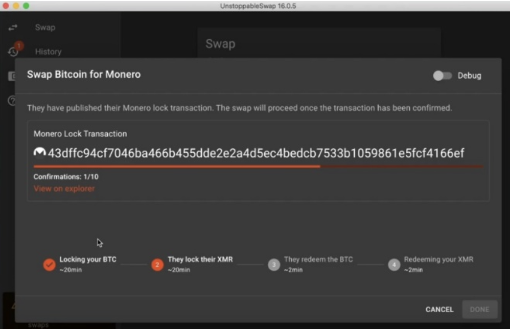 bitcoin-monero atomic swap lock transfer