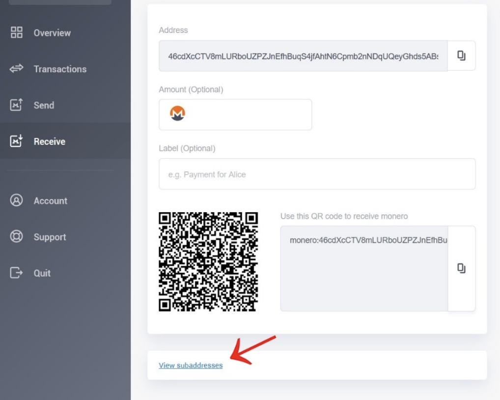 create monero (xmr) subaddress - send subaddresses