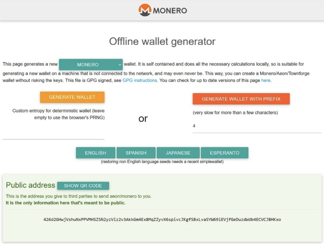 monero paper wallet