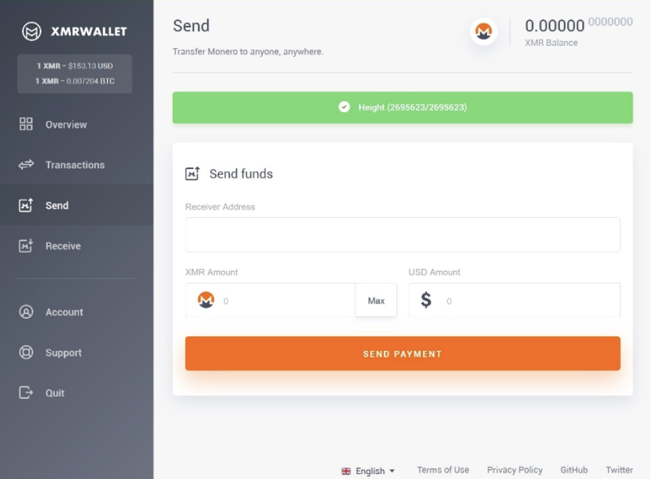 navigating xmrwallet.com - send monero