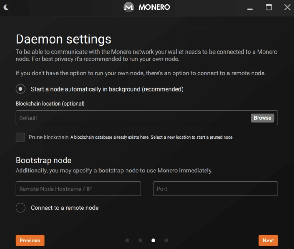 restore monero wallet - daemon settings